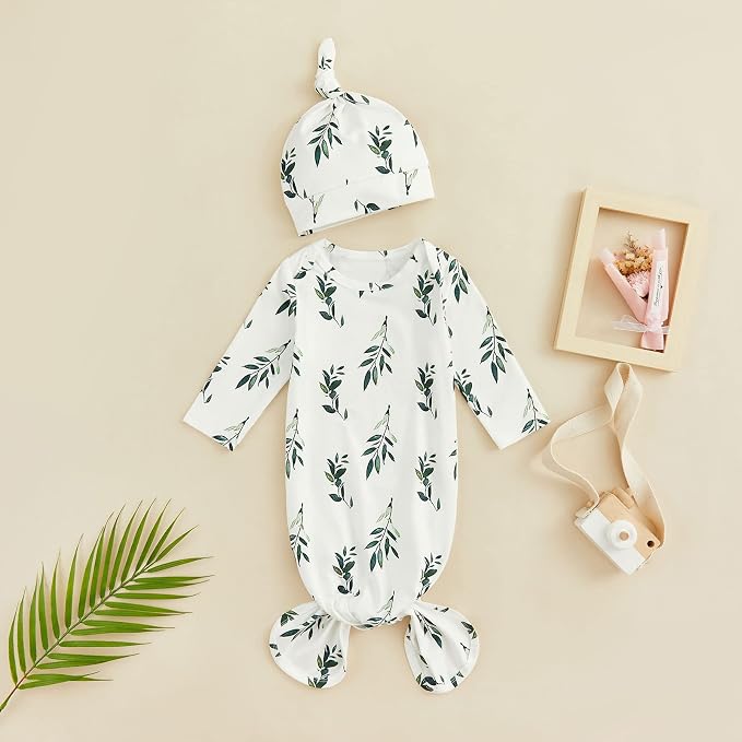 Newborn Baby Girl Floral Sleep Gown Headband Sleepwear Outfit - Image 2