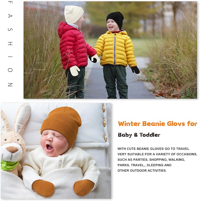 Baby Beanie Hat Gloves Set, Kids Winter Warm Knit Hat - Image 6