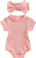 FOCUSNORM Baby Girl Summer Clothes Ribbed Short Sleeve Romper Solid Color by FOCUSNORM
