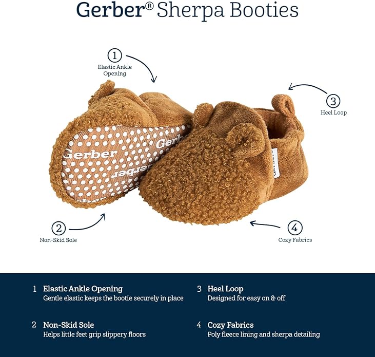 Gerber Baby Girls Fleece Lined Non Skid Soft Slipper Booties - Image 6
