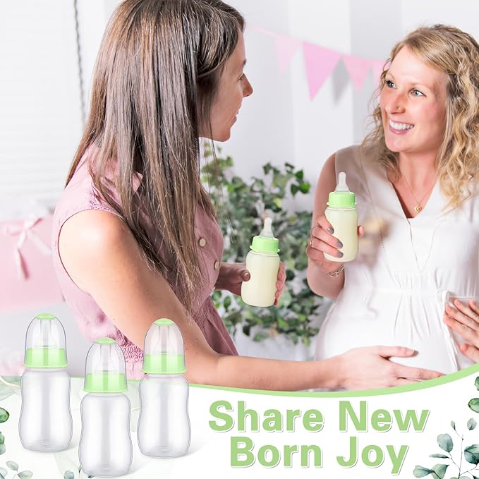 TrelaCo Bottle Chug Baby Shower Game 20 Pcs Baby Bottles Shower Favor with 1 Greenery Theme Sign for Gender Reveal Party Supplies Gifts(Green)