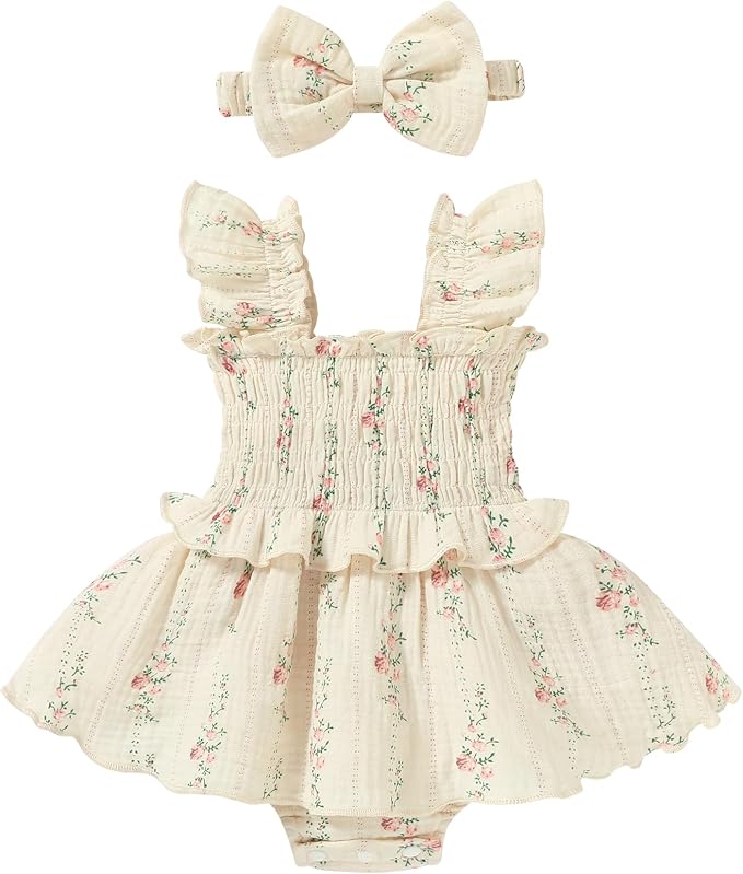 YOUNGER TREE Baby Girl Clothes Ruffle Romper Boho Dress Summer Cake Smash by YOUNGERTREE