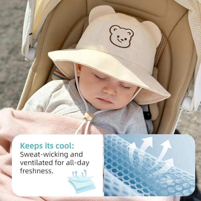 Baby Sun Hat with Bear Ear for Boys Girls, Cute Toddler Summer Bucket Hats - Image 4