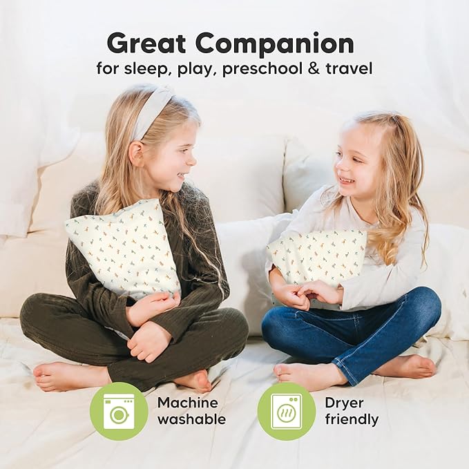 Mini Toddler Pillow with Pillowcase - 9x13 My Little Dreamy Travel Kids Pillow for Sleeping, Toddler Bed, Small, Tiny, Organic Cotton Pillowcase, Soft & Breathable, Kids 2-4 Years Old (Jolly Rainbow)
