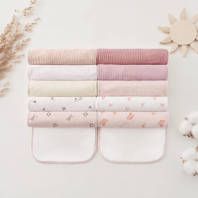 Bearmoss 10 Pack Muslin Burp Cloths, Newborn Essentials Large Extra Washcloths - Image 8