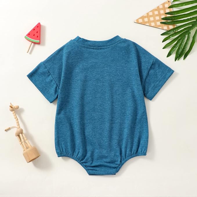 Baby Boy Girl Bubble Romper Infant Plain Oversize T-shirt Bodysuit - Image 5