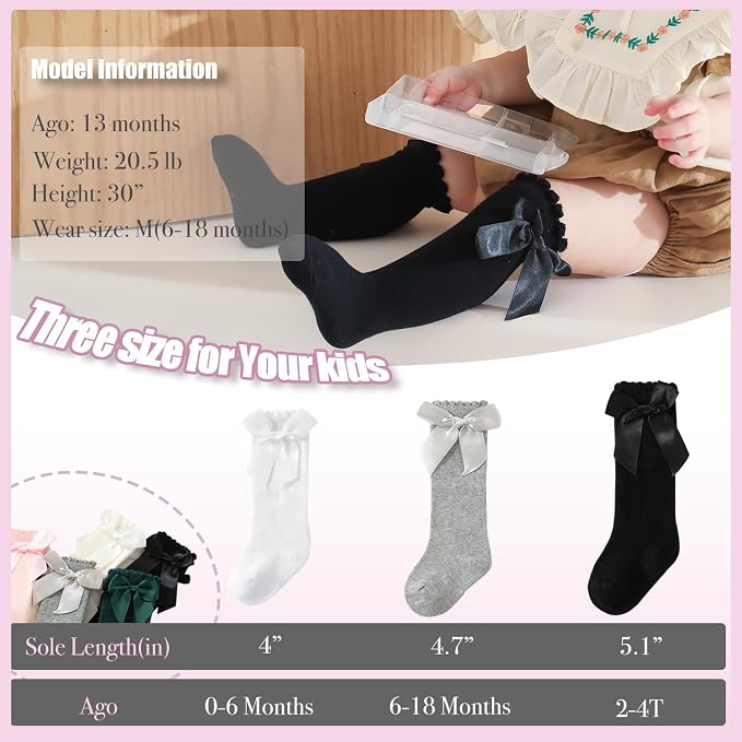 Baby Knee High Socks Newborn Ruffle Bow Socks Infant Long Sock Toddler Girls - Image 5