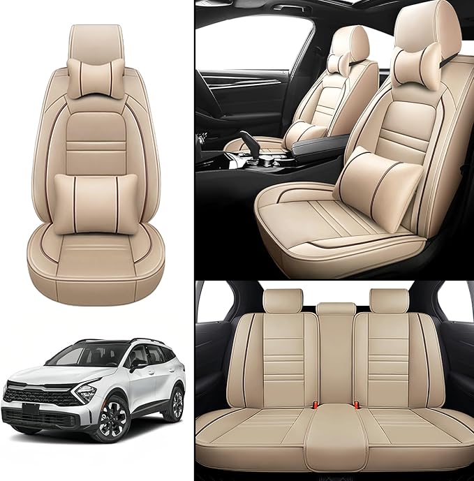 Car Seat Covers for kia sportage 2005-2025 | 5-Seats Seat Covers, Waterproof Seat Protectors, Automotive Seat Covers (Full Set with Pillow,Beige)