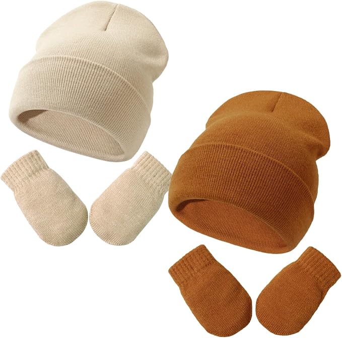 Baby Beanie Hat Gloves Set, Kids Winter Warm Knit Hat by DANMY