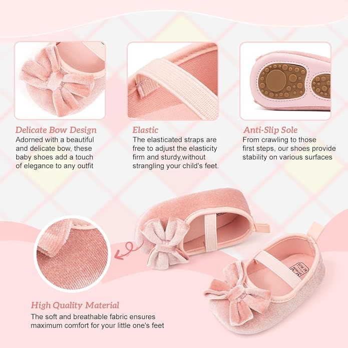 KIDSUN Infant Baby Girls Mary Jane Shoes Non-Slip Rubber Sole Ballet Slippers - Image 4