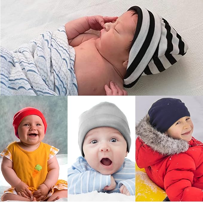 DRESHOW BQUBO 8 Pack Unisex Baby Beanie Hat Infant Toddler Kid Hats Baby Soft Cute Knit Cap Nursery Beanie