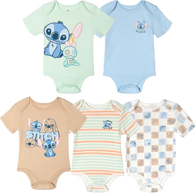 Disney Baby 5-Pack Short Sleeve Bodysuits Newborn to Infant by Disney