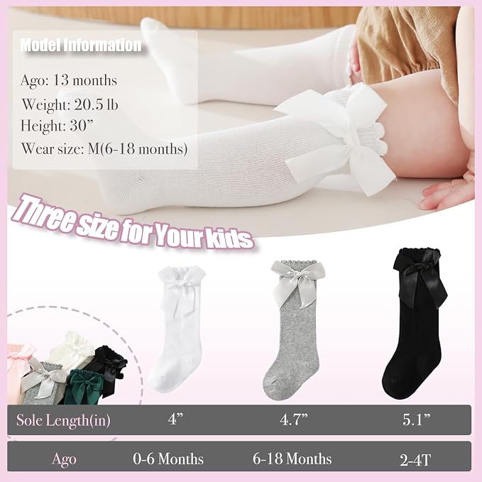 Baby Knee High Socks Newborn Ruffle Bow Socks Infant Long Sock Toddler Girls - Image 5