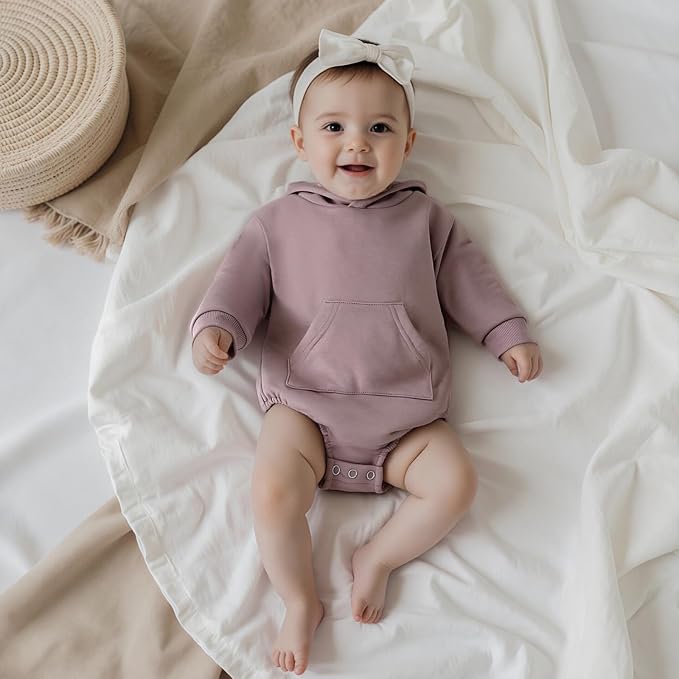Baby Boy Girl Hooded Romper Cute Solid Color Long Sleeve Sweatshirt Romper - Image 2