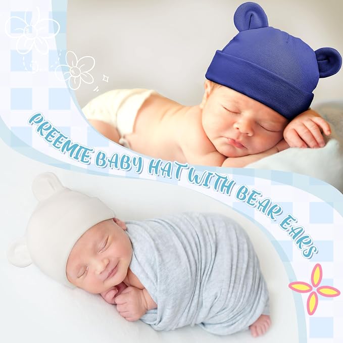 Toulite 6 Pcs Preemie Hats Cotton Preemie Beanies Baby Caps Cute Beanie Bear - Image 6