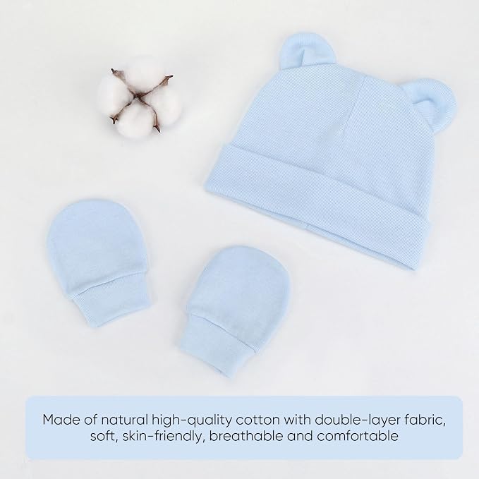BQUBO Newborn Baby Hats Mittens Set Hospital Hat Beanie Infant Caps Baby Gloves - Image 5