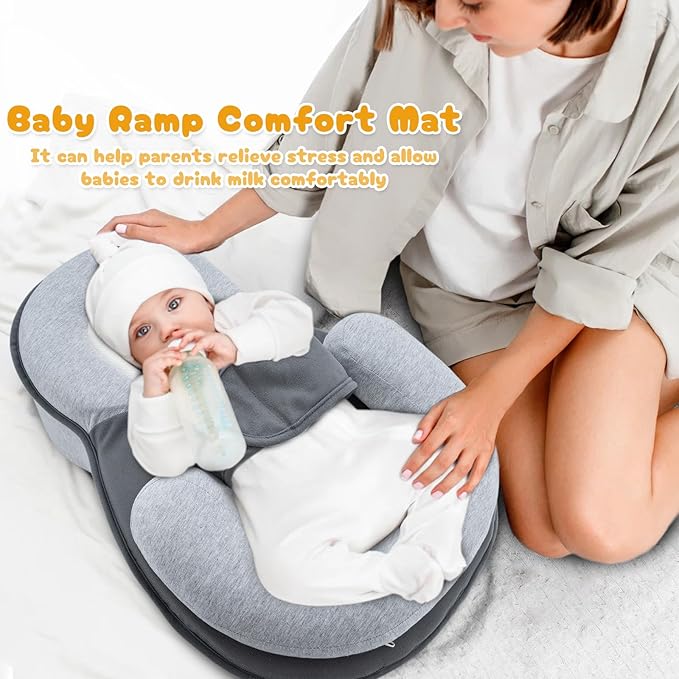 Baby Lounger Pillow with Safety Straps Ergonomic Support Cushion Reflux Breastfeeding Pillow, Adjustable, Removable Cover, Feeding Support