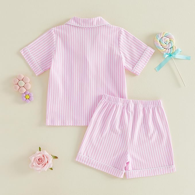 Kuriozud Toddler Baby Girl Pajamas Set Summer Floral Short Sleeve Button Down - Image 5