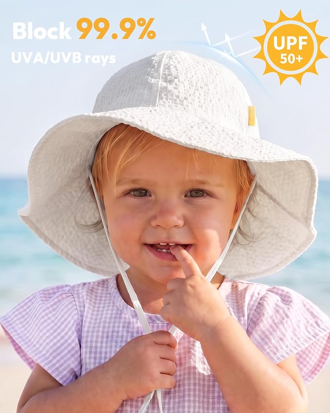 HONGTEYA Baby Sun Hat Wide Brim Adjustable Toddler Beach Bucket Hat | Soft - Image 2