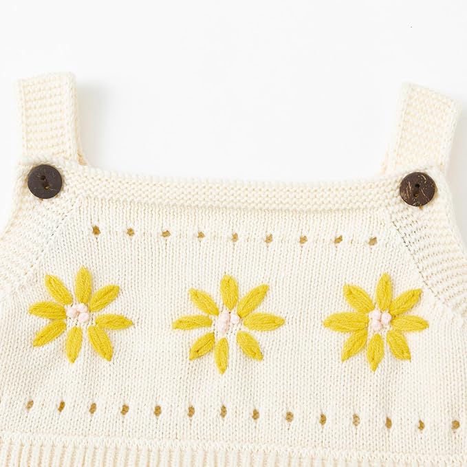 Simplee kids Baby Girl Romper, Sleeveless Pompoms Square Neck | Soft Breathable - Image 4