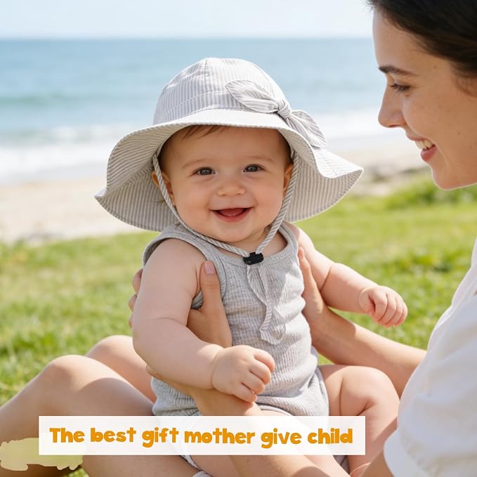 Baby Girl Sun Hat with UPF 50+ Outdoor Adjustable Beach Hat with Wide Brim - Image 2