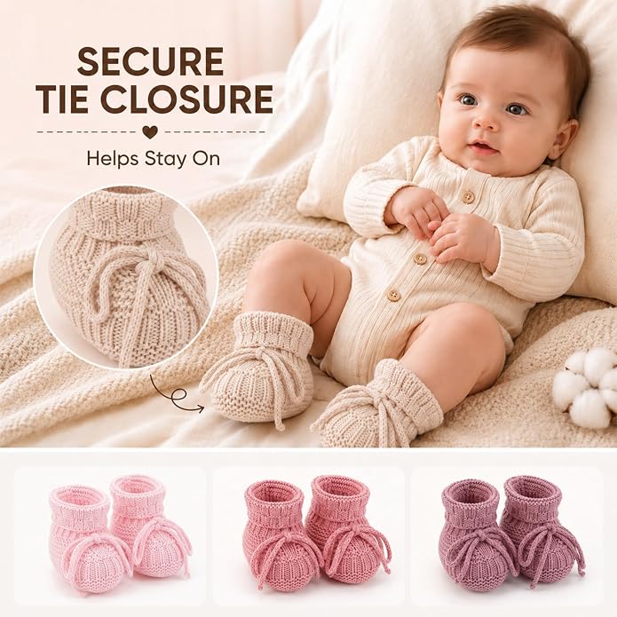 gisgfim 4 Pairs Knitted Baby Booties Newborn Walking Shoes Cotton Bootie Cozy - Image 2
