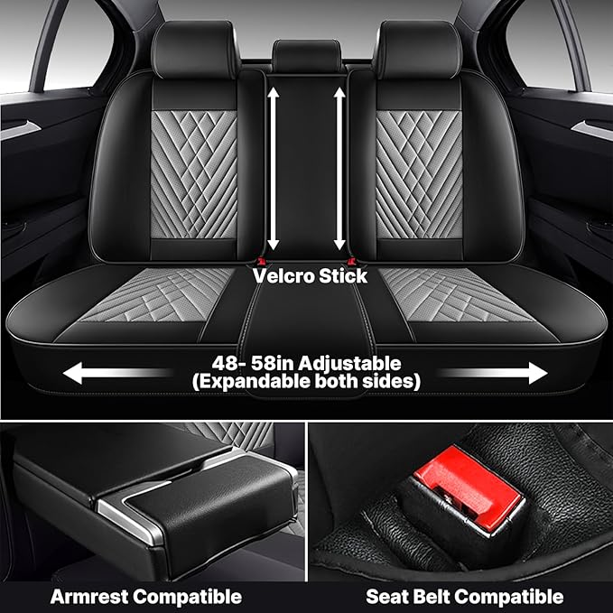 Seat Covers,Car Seat Covers Full Set,Car Seat Cover, Car Seat Covers Front Back Seat Cover,Waterproof Car Seat Cushion,Leather Seat Cover Seat Protector Universal Fit Most Car（5 Seat,Gary&Black）