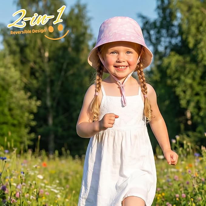 Toddler Hat Reversible Bucket Hat Happy Face Sun Hat Adjustable Chin Strap - Image 6