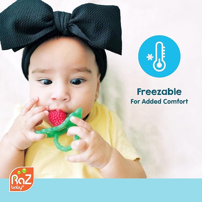 RaZbaby Pig RaZbuddy w/RaZberry Teething Relief Pacifier – Soothes Sore Gums w/Nature-Inspired Texture, 100% BPA-Free Silicone Teether, Detachable Stuffed Animal – 3 Months+ Teether, Coconut