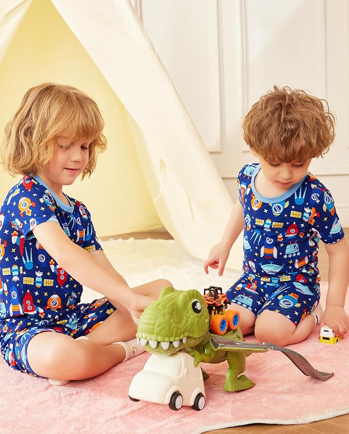 babee Reshinee Bamboo Viscose Toddler Boys Pajamas Set, Short Sleeve Kids - Image 7