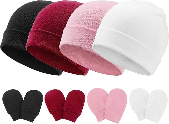 BQUBO Baby Hats and Mittens Infant Cotton Beanie Gloves No Scratch Set Newborn by DRESHOW