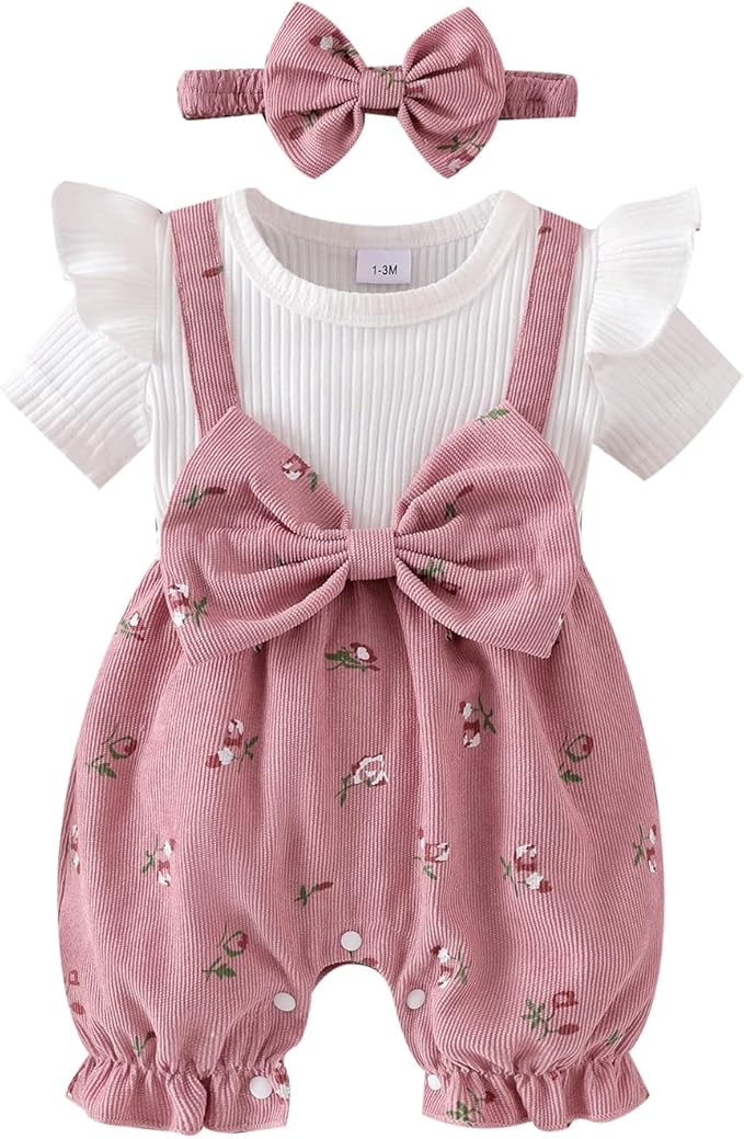 YINGISFITM Newborn Baby Girl Summer Clothes Short Sleeve Bubble Romper Bow by YINGISFITM