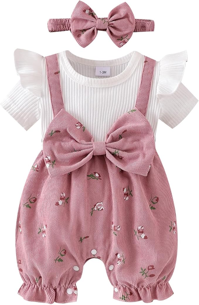 YINGISFITM Newborn Baby Girl Summer Clothes Short Sleeve Bubble Romper Bow by YINGISFITM
