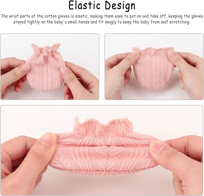 AQOKKA Newborn Baby Mittens No Scratch Cotton Elastic Wrist Gloves Infant - Image 3