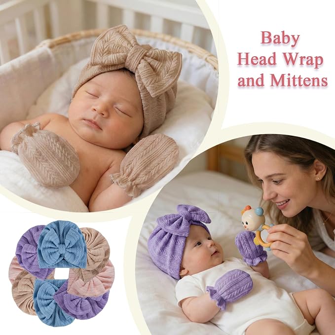 Newborn Baby Girl Hats Mittens Set Cotton - Image 4