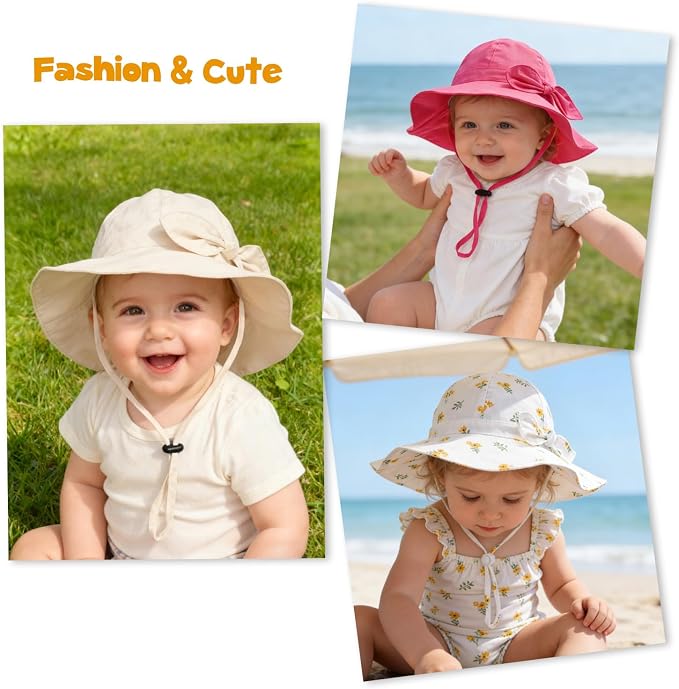 Baby Girl Sun Hat with UPF 50+ Outdoor Adjustable Beach Hat with Wide Brim - Image 7