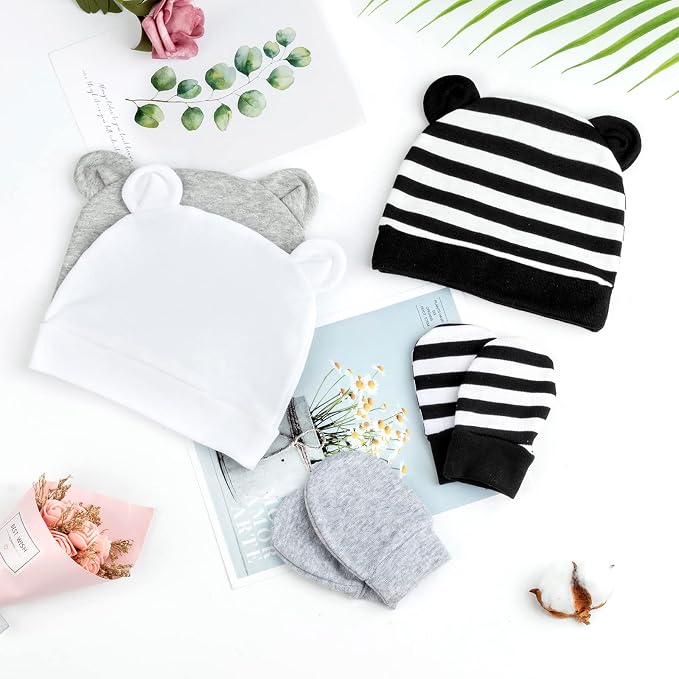 Newborn Baby Hat and Mittens Set Bear Ears Toddler Infant Beanie Caps Newborn - Image 7