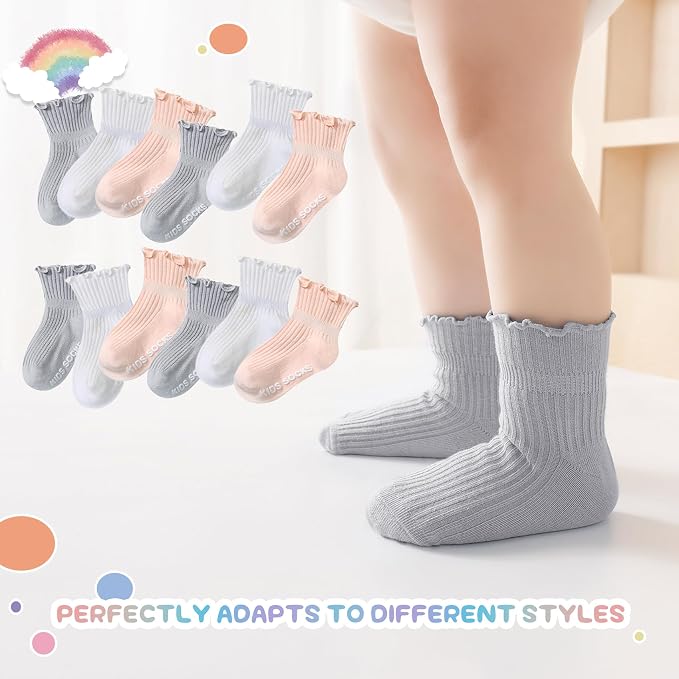 Baby Toddler Girls Socks Grip Ruffle Non Slip Kids Cotton 12 Pack Socks | - Image 6