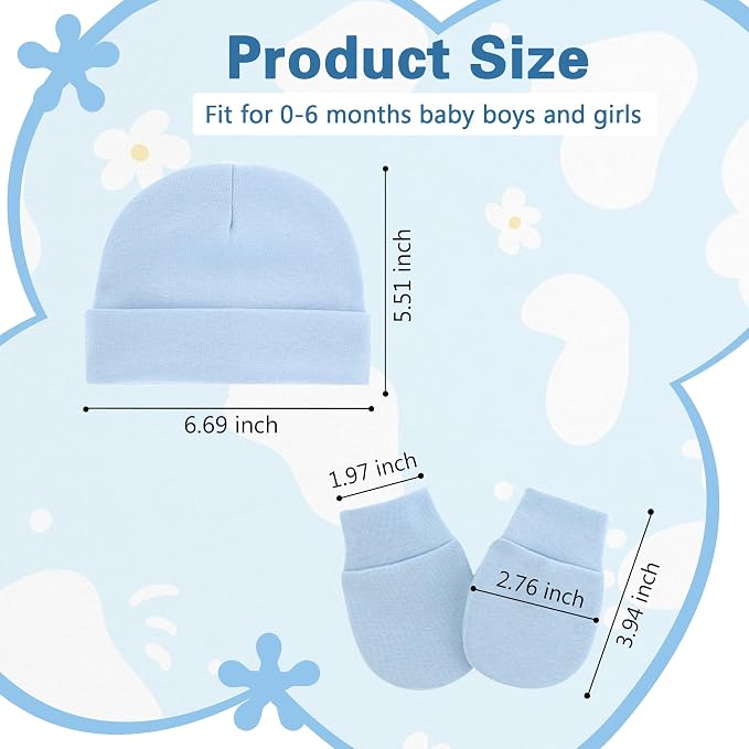 Zando Anti-Scratch Baby Hats Mittens Warm Newborn Infant Boys Girls 0-6M | - Image 5
