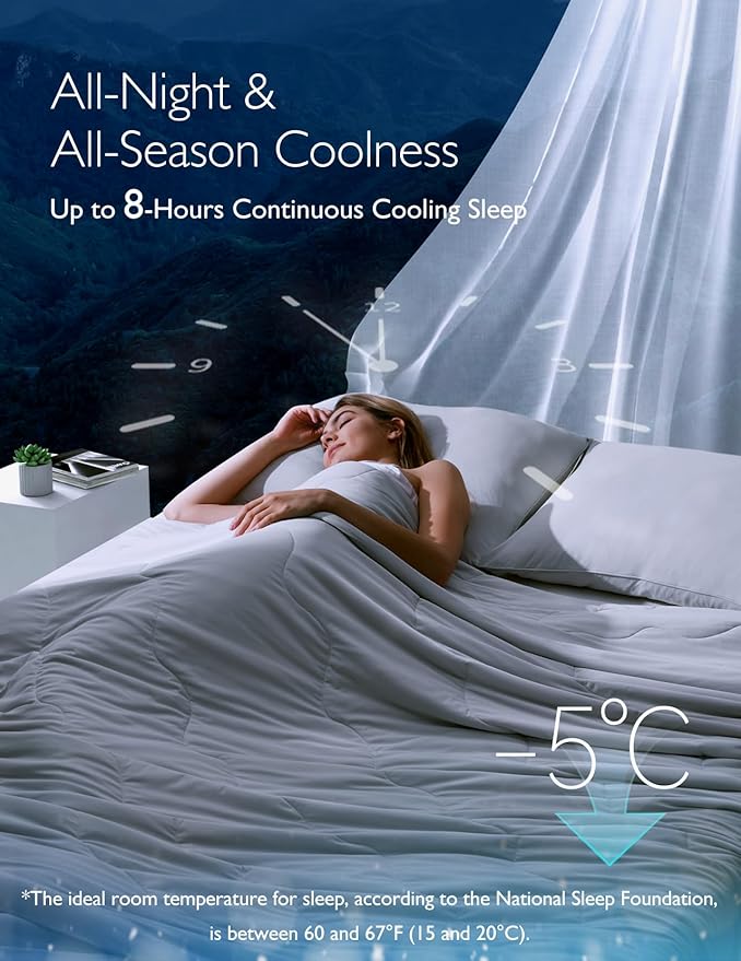 Momcozy Life CoolMurm Cooling Comforter for Hot Sleepers, Full/Queen 90"x90" Soft Breathable Pregnancy Cooling Blanket, 3-Second Cooling, 8 Hours+ Stay Cool All Night, Deep Light Grey
