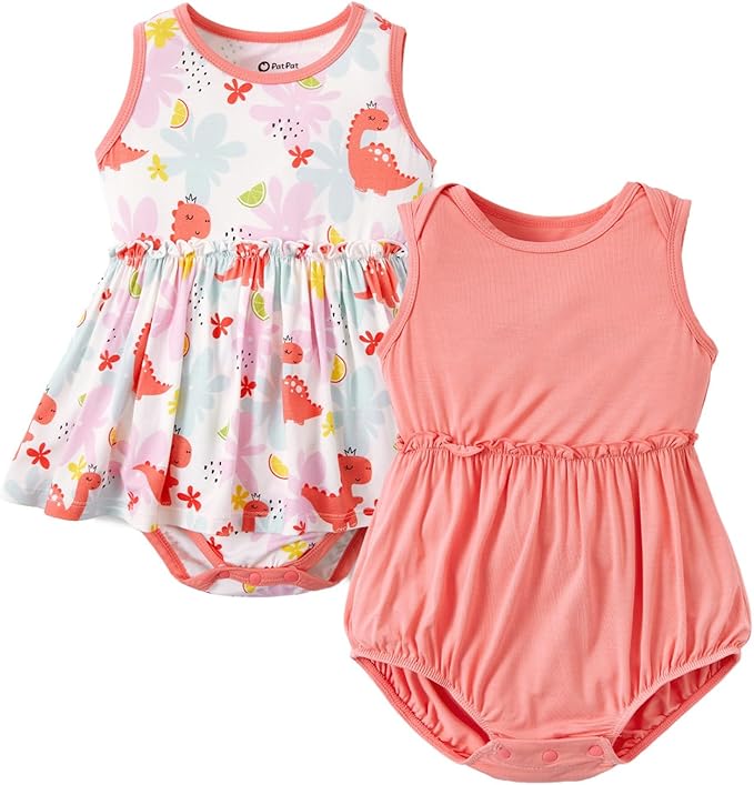 PATPAT Baby Girl Bamboo Viscose 2-Pack Romper & Dress | Color-Coded Snaps by PATPAT