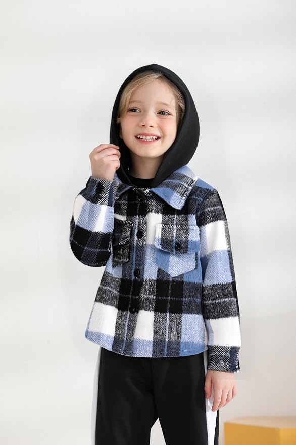YOUNGER STAR Toddler Kids Boys Girls Flannel Hooded Plaid Shirt Button Baby Red - Image 6
