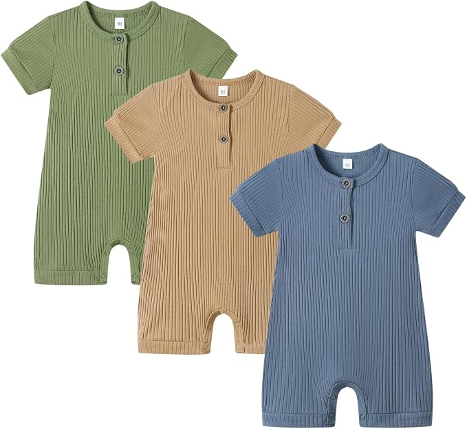 Bafeicao Baby Boy Girl 2/3 Pack Solid Romper Ribbed Short/Long Sleeve | by Bafeicao