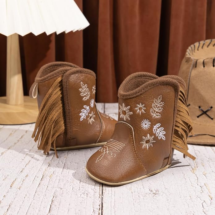 Meckior Baby Girls Cowboy Tassel Boots Side Zipper Moccasins Soft Bottom - Image 3