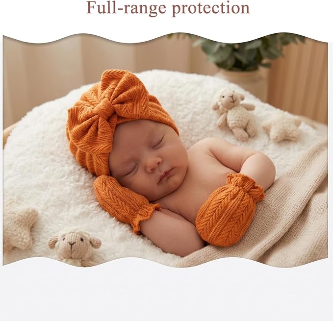Newborn Baby Girl Hats Mittens Set Cotton - Image 6