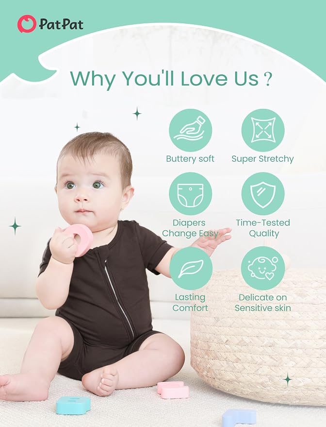 PATPAT Baby Boy and Girl Bamboo Viscose 2-Pack Romper | 2-Way Zipper, Soft and - Image 3