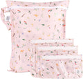 Bumkins - Waterproof Wet Bag & Clear Travel Bags - For Beach, Baby, Travel, Swim Suit, Cloth Diapers, Pump Parts, Pool, Gym, Toiletries - Reusable & Easy to Clean - Disney Princess Pink - 4 Pack