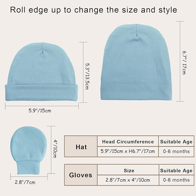 BQUBO Baby Hats and Mittens Infant Cotton Beanie Gloves No Scratch Set Newborn - Image 4