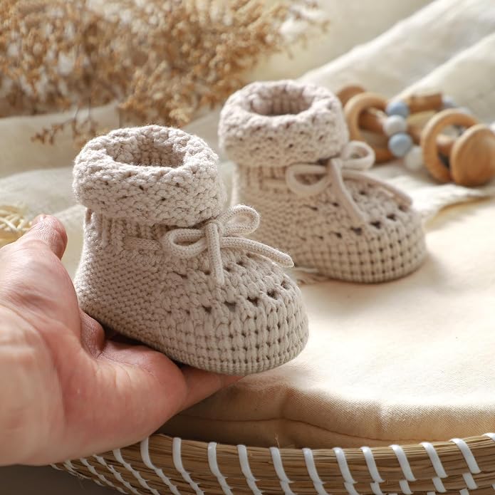 Baby Booties 100% Cotton Knitted Newborn First Cozy Warm Crib Shoes - Image 5