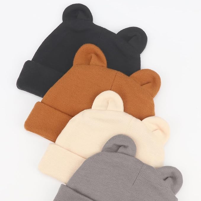 DRESHOW BQUBO 4 Pieces Baby Beanie Newborn Toddler Soft Cute Knit Hat Hospital - Image 4
